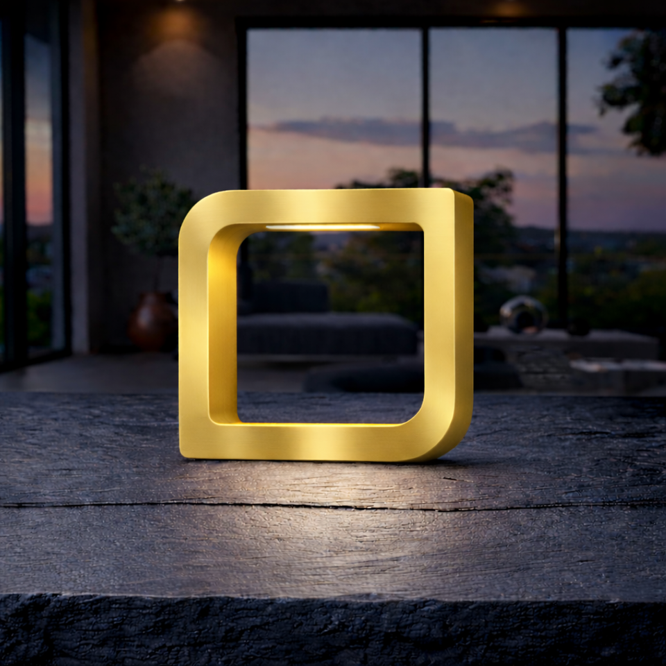 Gold Finish Handcrafted Oak Rotatable Square Wooden LED Lamp