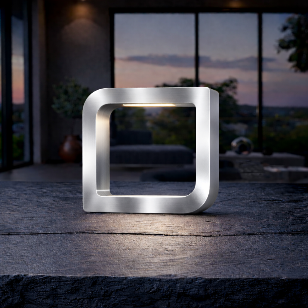 Silver Finish Handcrafted Oak Rotatable Square Wooden LED Lamp