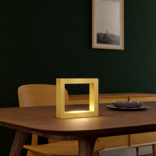 Gold Finish Handcrafted Oak Rotatable Square Wooden LED Desk Lamp