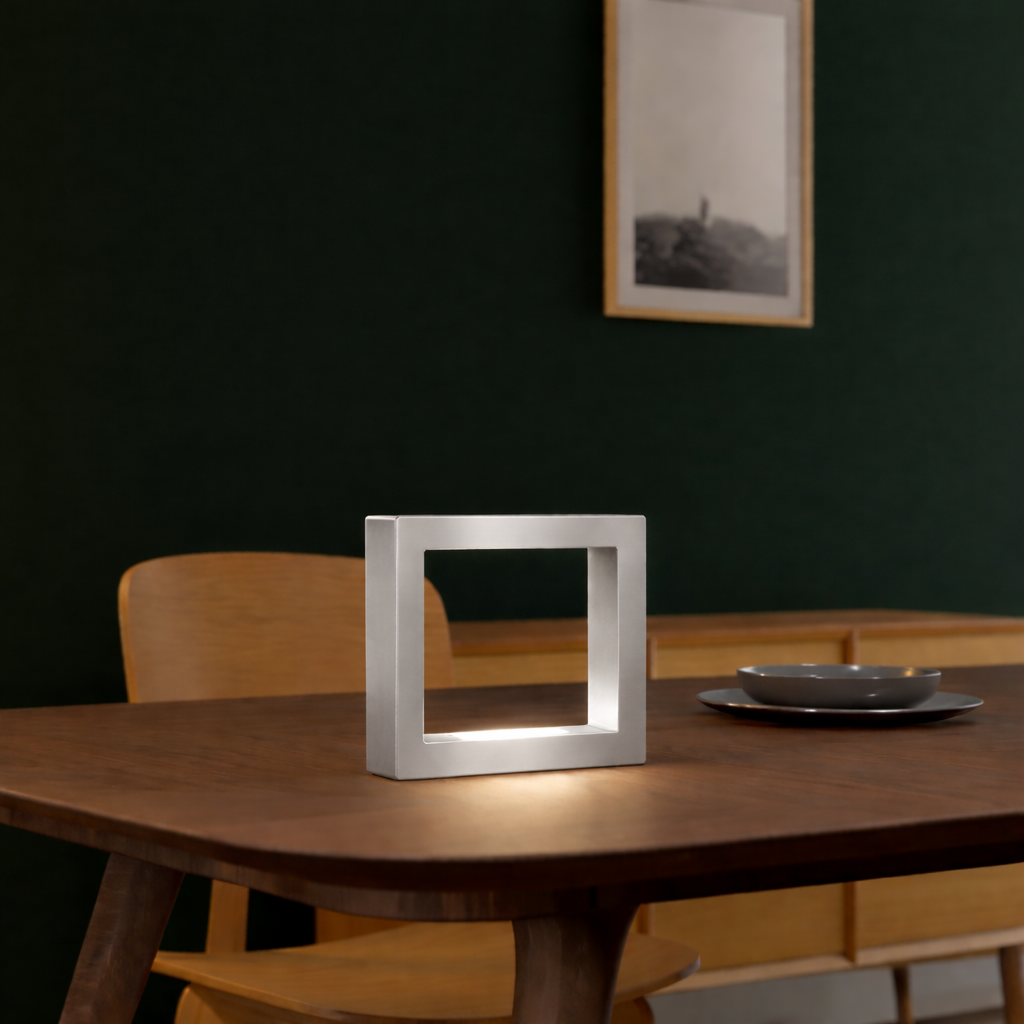 Silver Finish Handcrafted Oak Rotatable Square Wooden LED Desk Lamp