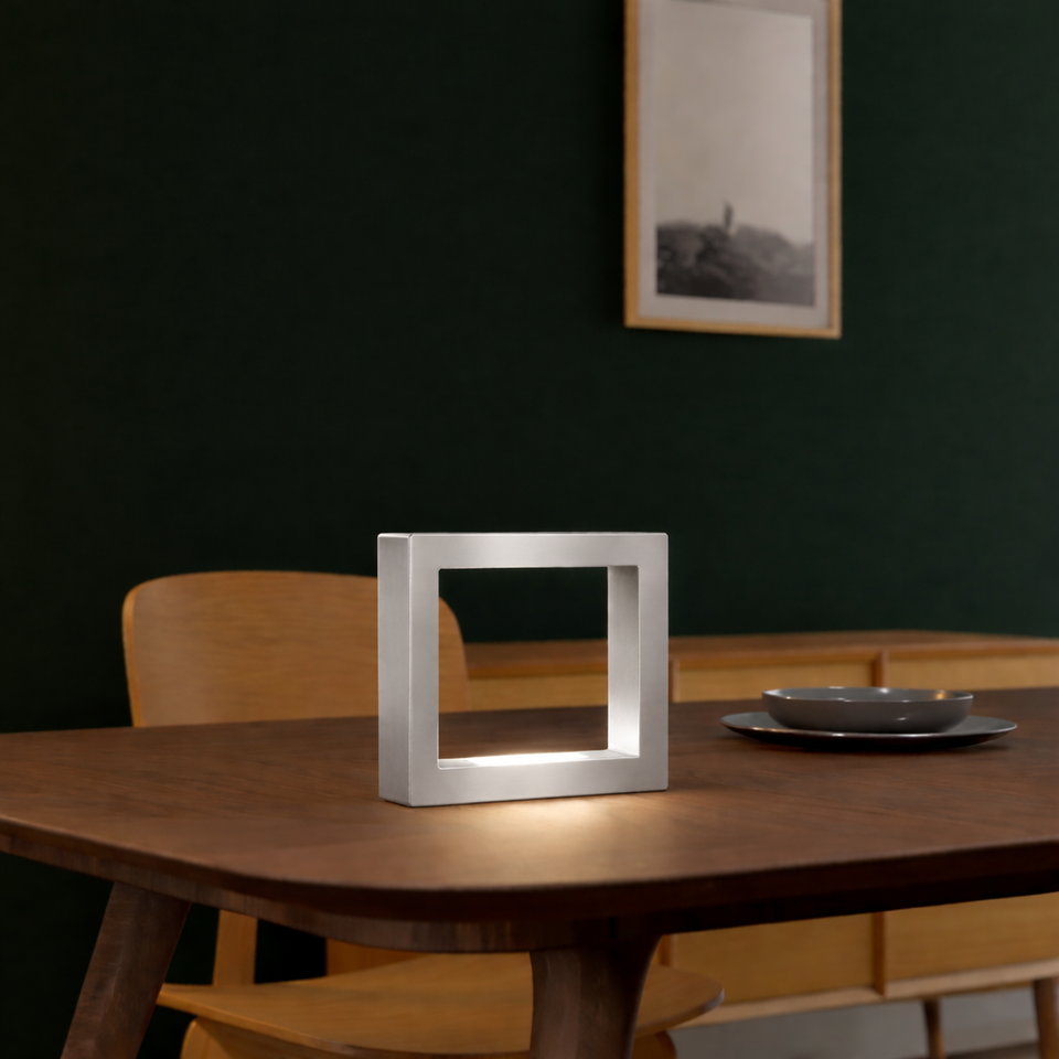 Silver Finish Handcrafted Oak Rotatable Square Wooden LED Desk Lamp