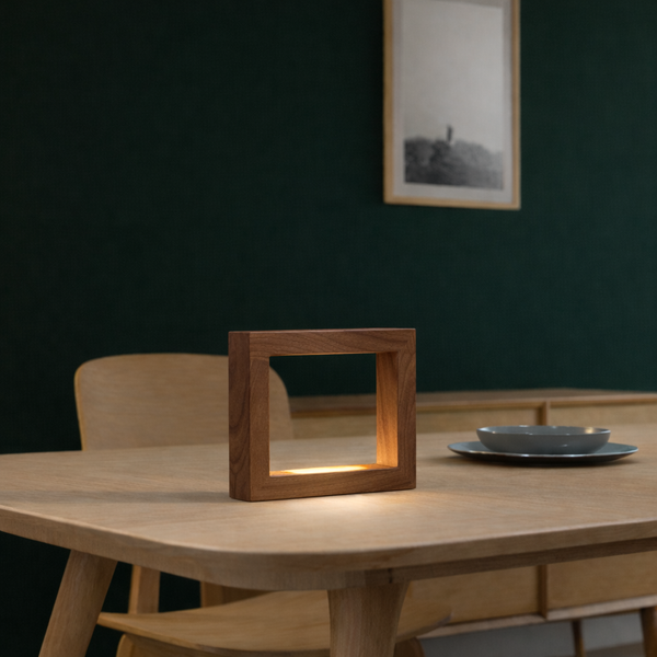 Handcrafted Walnut Rotatable Square Wooden LED Lamp