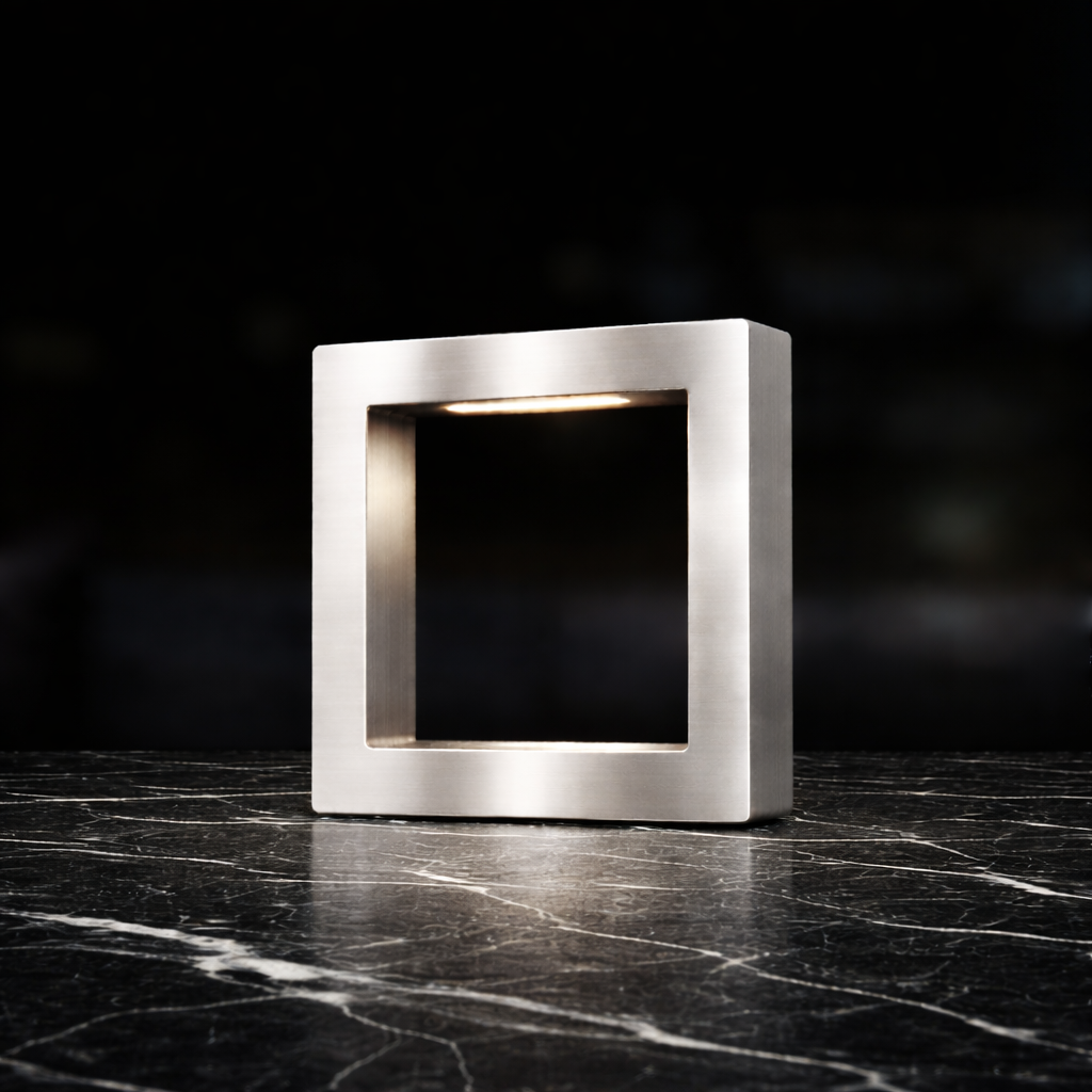 Silver Finish Handcrafted Oak Rotatable Square Wooden LED Desk Lamp