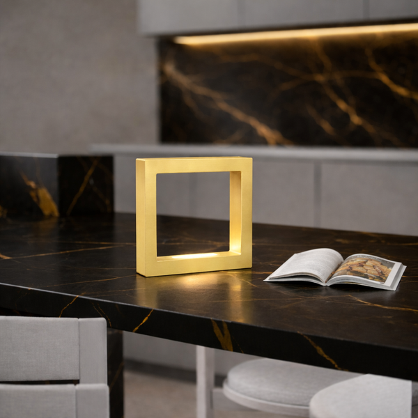 Gold Finish Handcrafted Oak Rotatable Square Wooden LED Desk Lamp