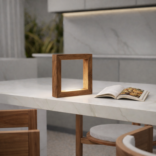 Handcrafted Walnut Rotatable Square Wooden LED Lamp