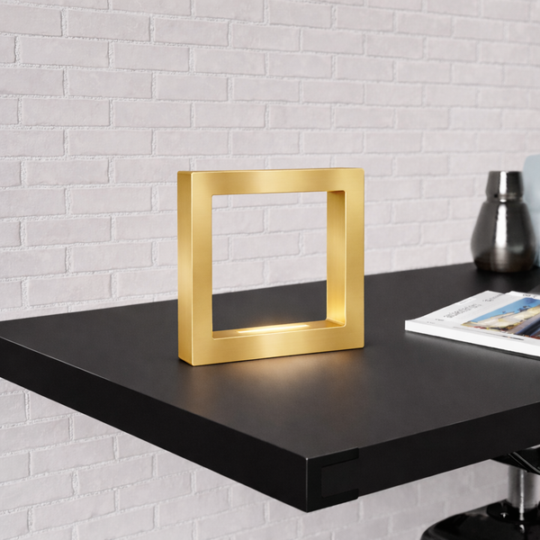Gold Finish Handcrafted Oak Rotatable Square Wooden LED Desk Lamp