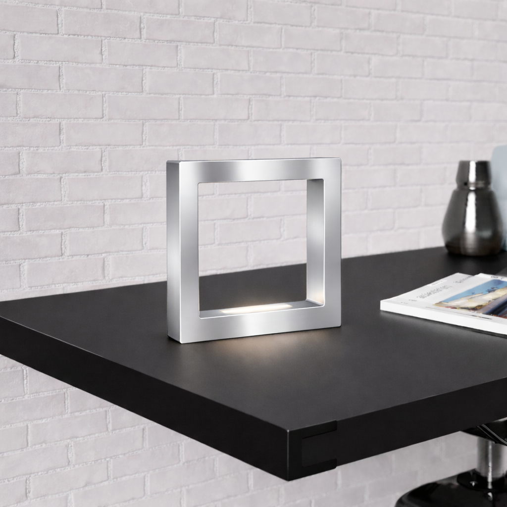 Silver Finish Handcrafted Oak Rotatable Square Wooden LED Desk Lamp