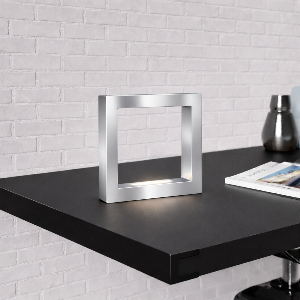 Silver Finish Handcrafted Oak Rotatable Square Wooden LED Desk Lamp