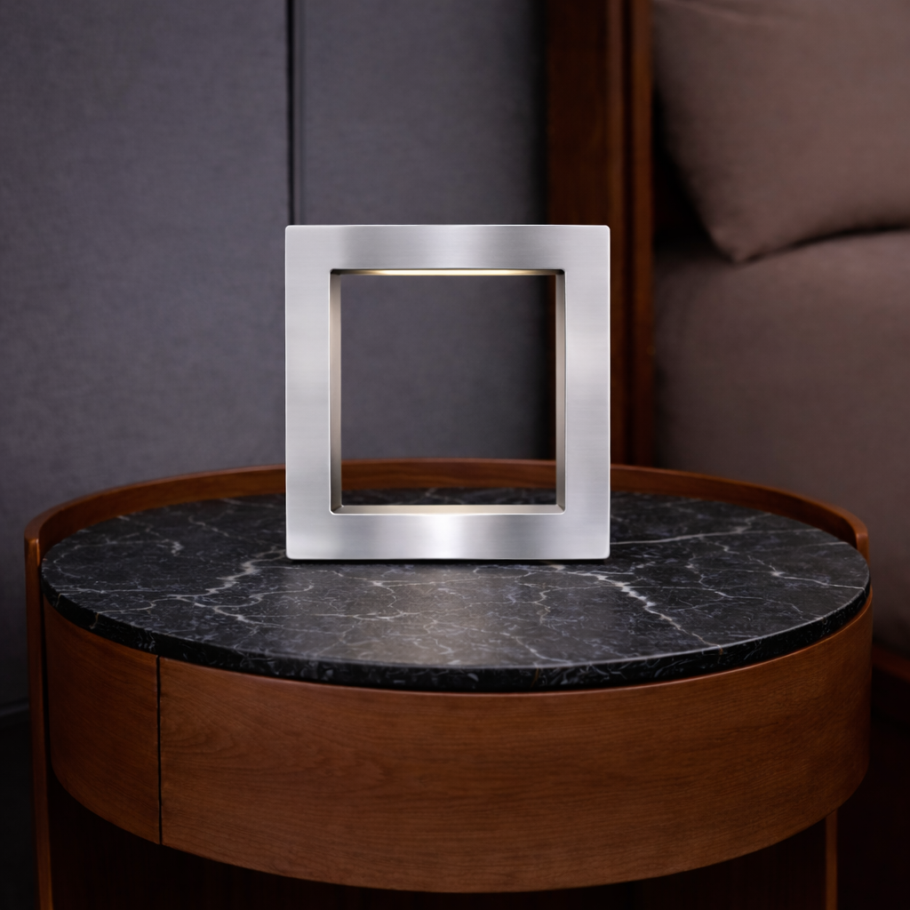 Silver Finish Handcrafted Oak Rotatable Square Wooden LED Desk Lamp