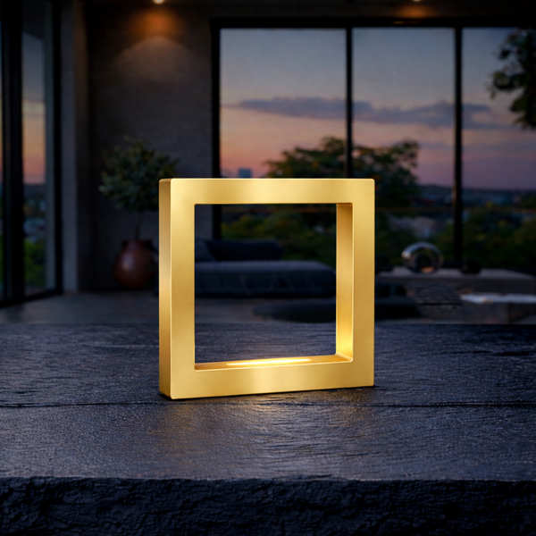 Gold Finish Handcrafted Oak Rotatable Square Wooden LED Desk Lamp