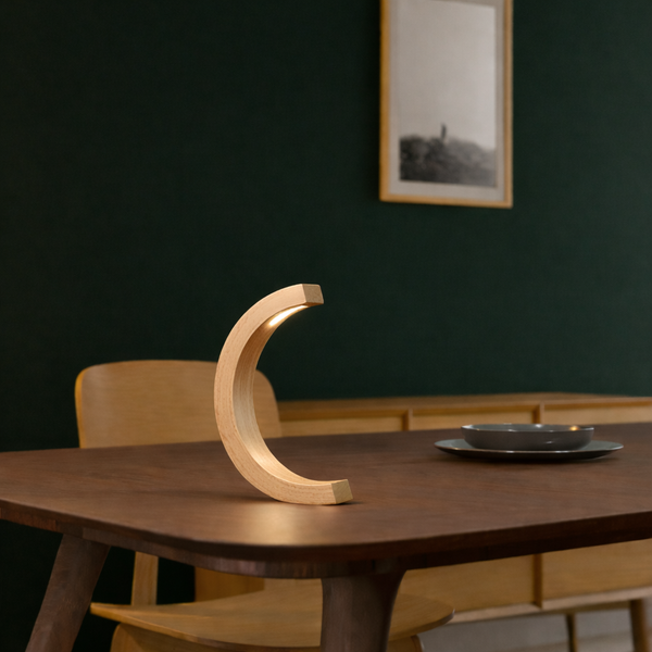Handcrafted Oak C-Curved Wooden Desk Lamp