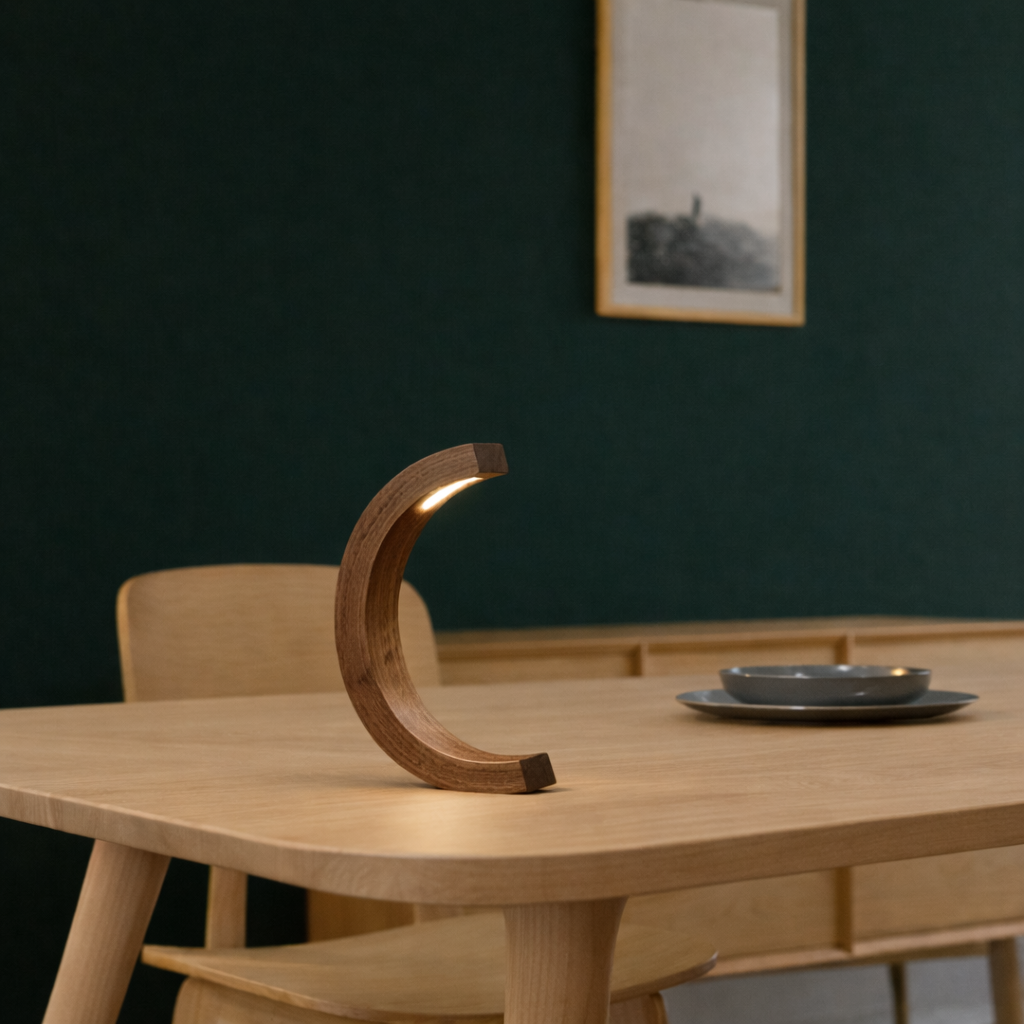 Handcrafted Walnut C Curved Wooden Desk Lamp