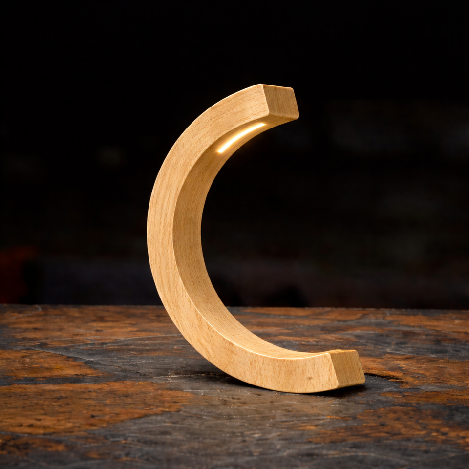 Handcrafted Oak C-Curved Wooden Desk Lamp