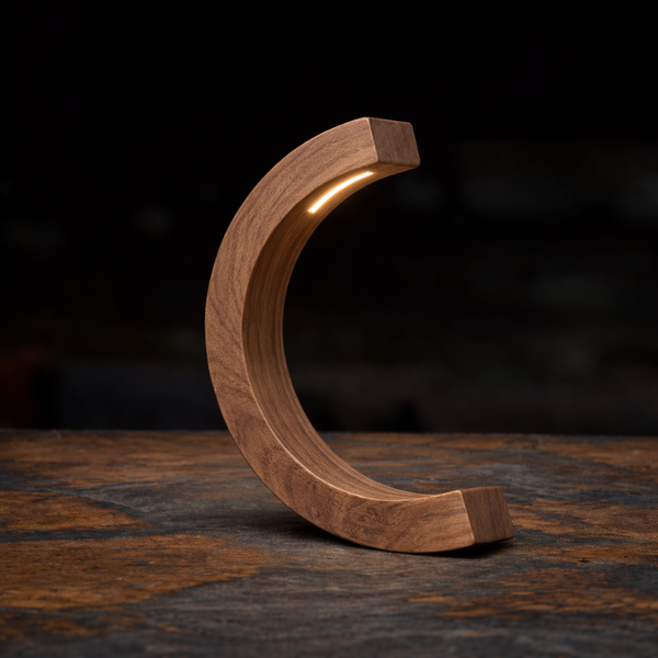 Handcrafted Walnut C Curved Wooden Desk Lamp
