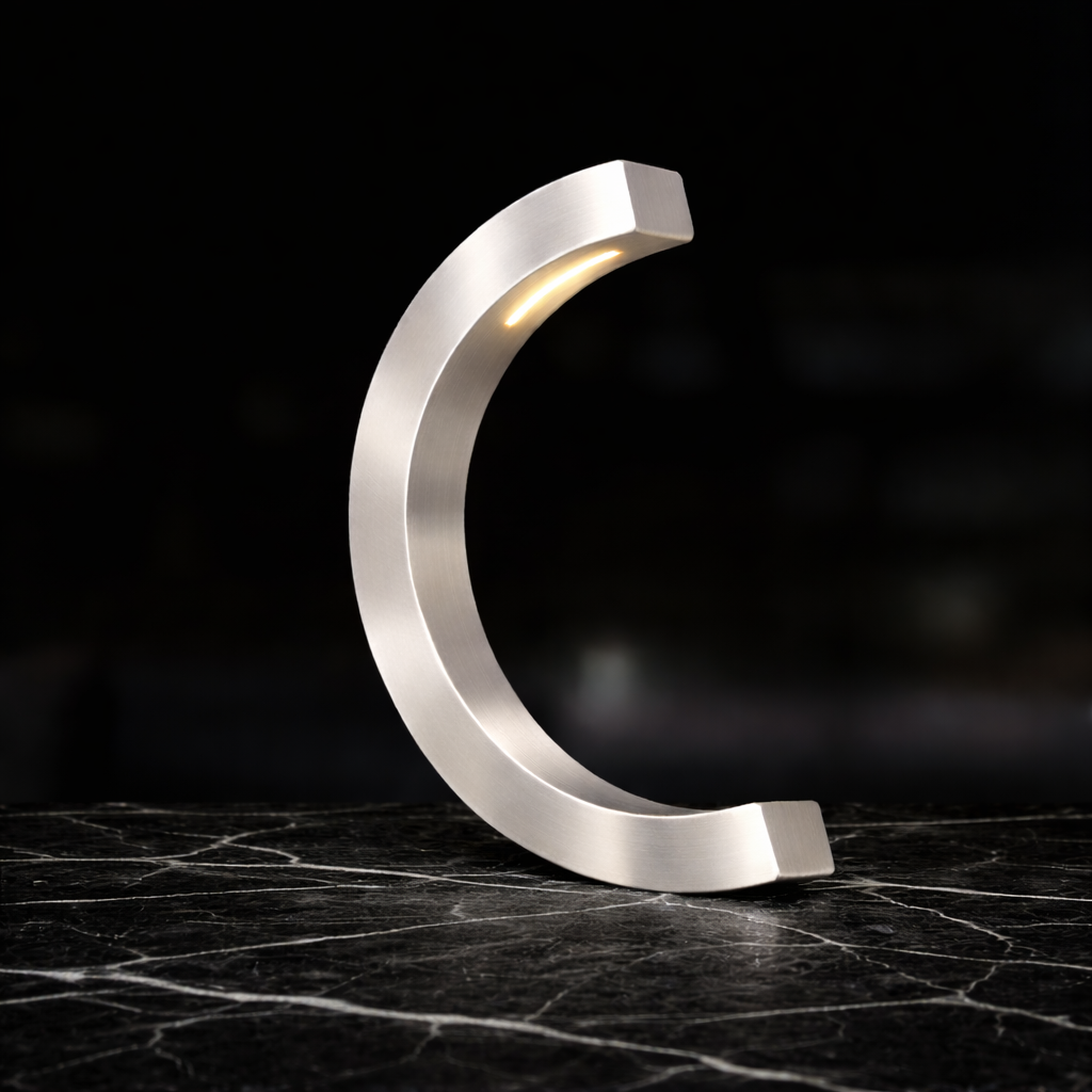 Silver Finish Handcrafted Oak C-Curved Wooden Desk Lamp