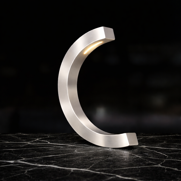 Silver Finish Handcrafted Oak C-Curved Wooden Desk Lamp