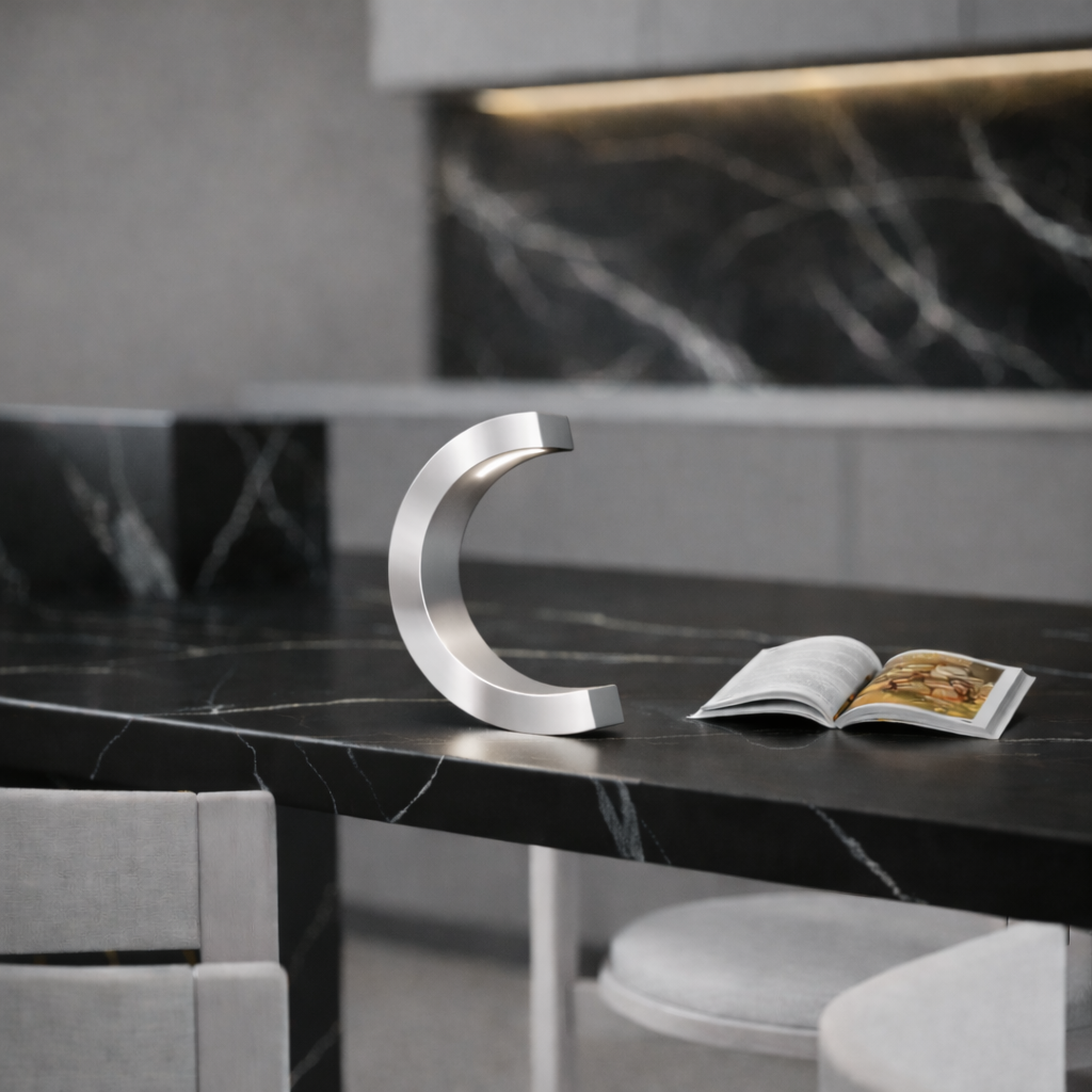 Silver Finish Handcrafted Oak C-Curved Wooden Desk Lamp