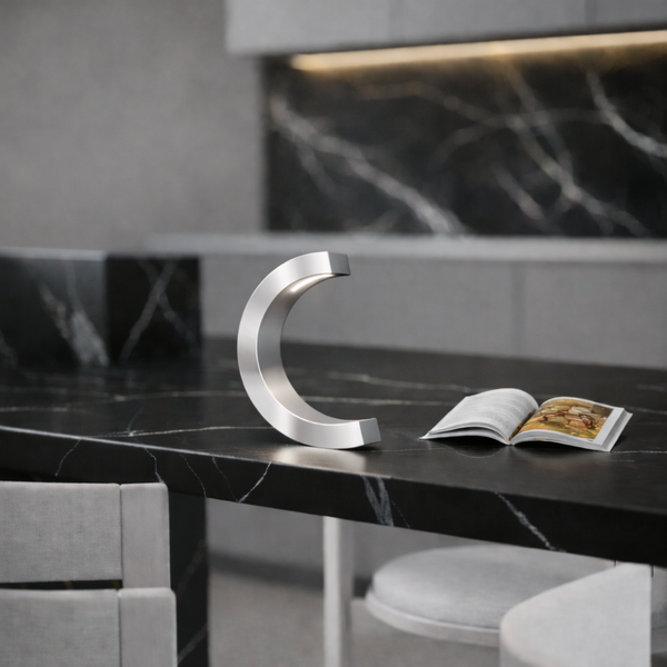 Silver Finish Handcrafted Oak C-Curved Wooden Desk Lamp