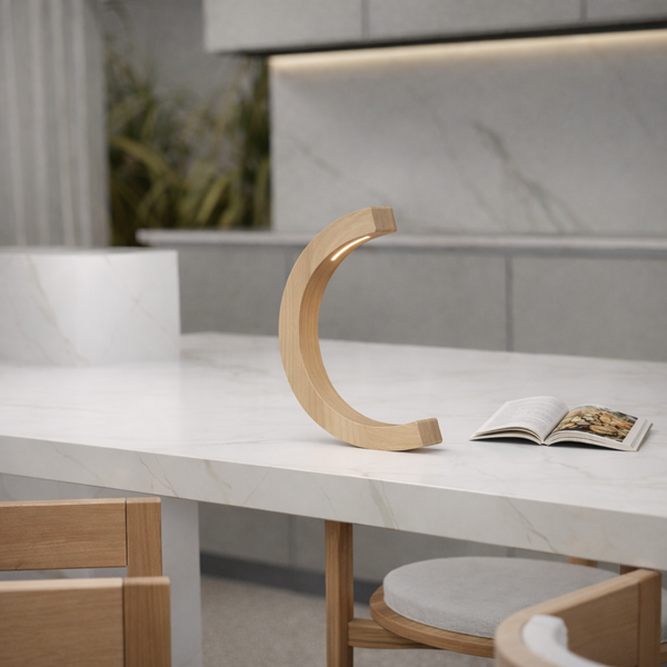 Handcrafted Oak C-Curved Wooden Desk Lamp