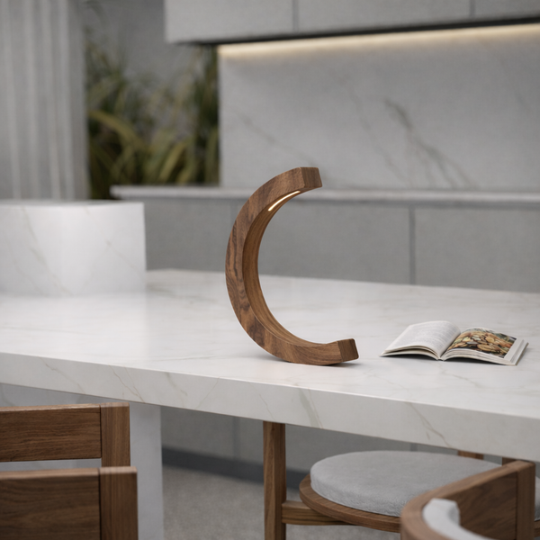 Handcrafted Walnut C Curved Wooden Desk Lamp