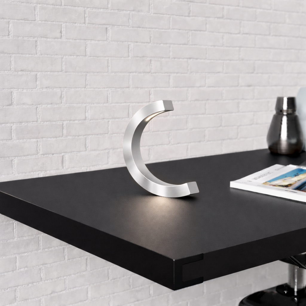 Silver Finish Handcrafted Oak C-Curved Wooden Desk Lamp