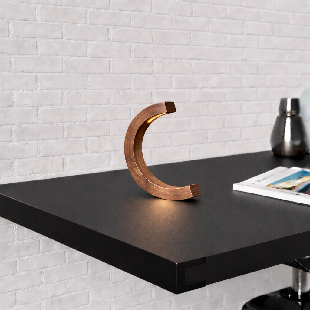 Handcrafted Walnut C Curved Wooden Desk Lamp