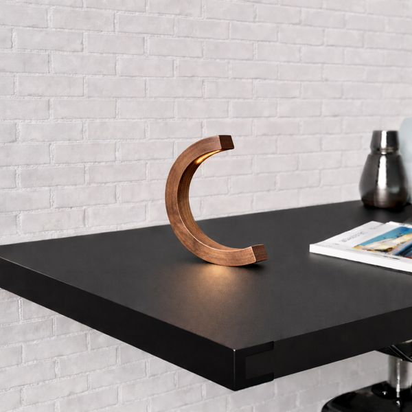Handcrafted Walnut C Curved Wooden Desk Lamp