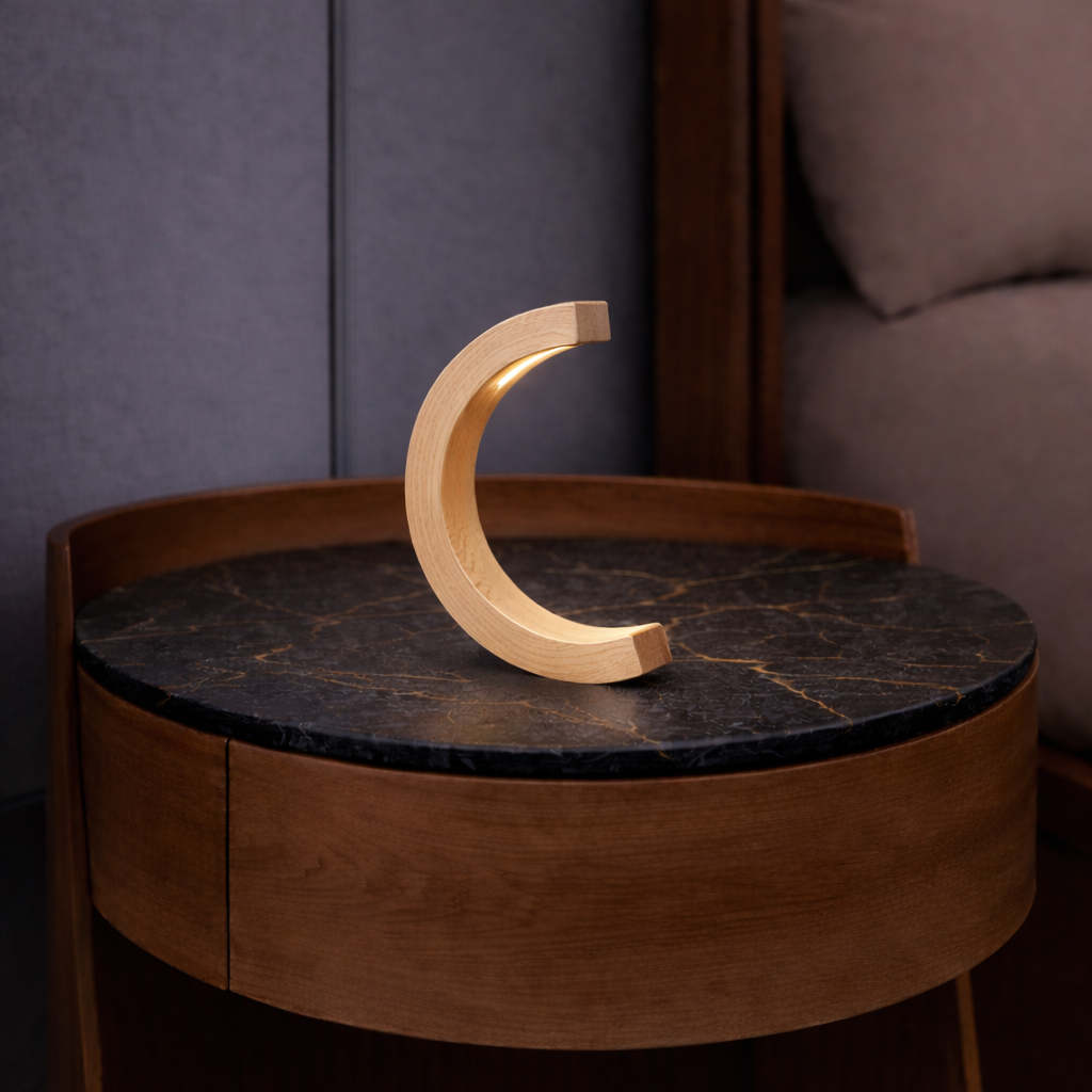 Handcrafted Oak C-Curved Wooden Desk Lamp