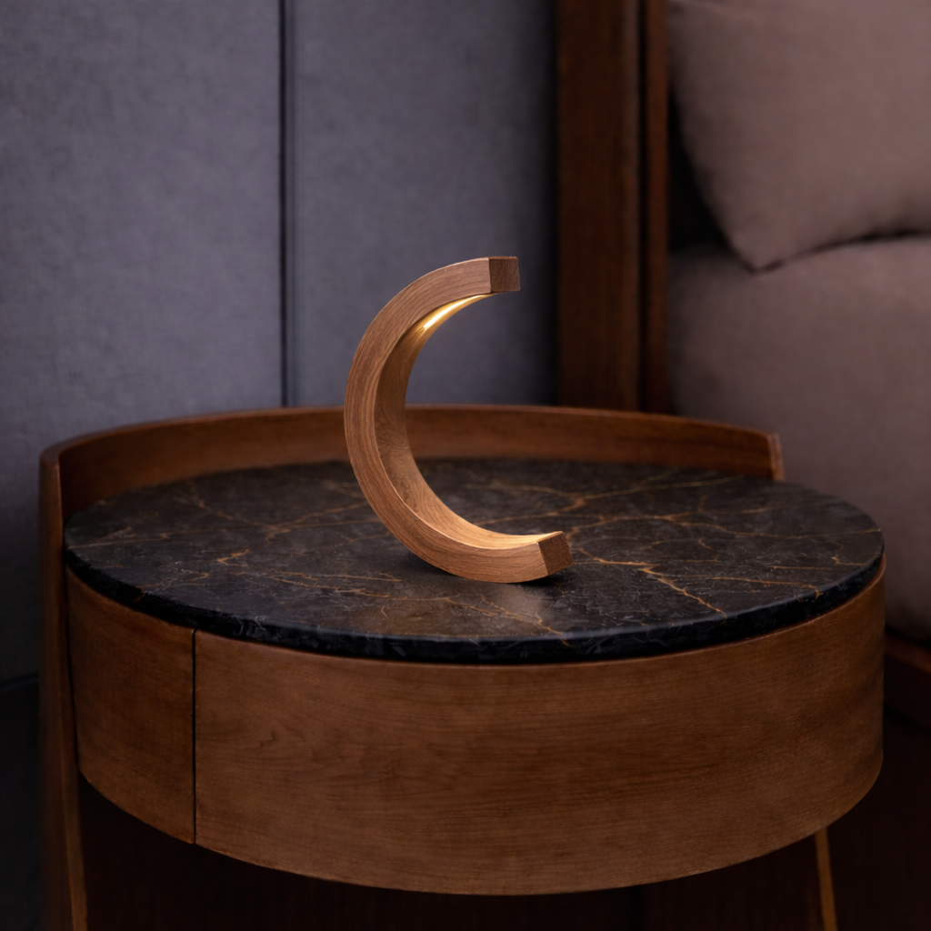 Handcrafted Walnut C Curved Wooden Desk Lamp