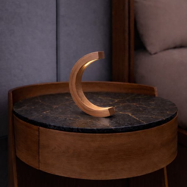 Handcrafted Walnut C Curved Wooden Desk Lamp