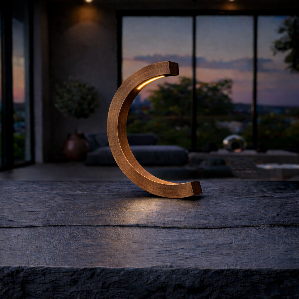 Handcrafted Walnut C Curved Wooden Desk Lamp
