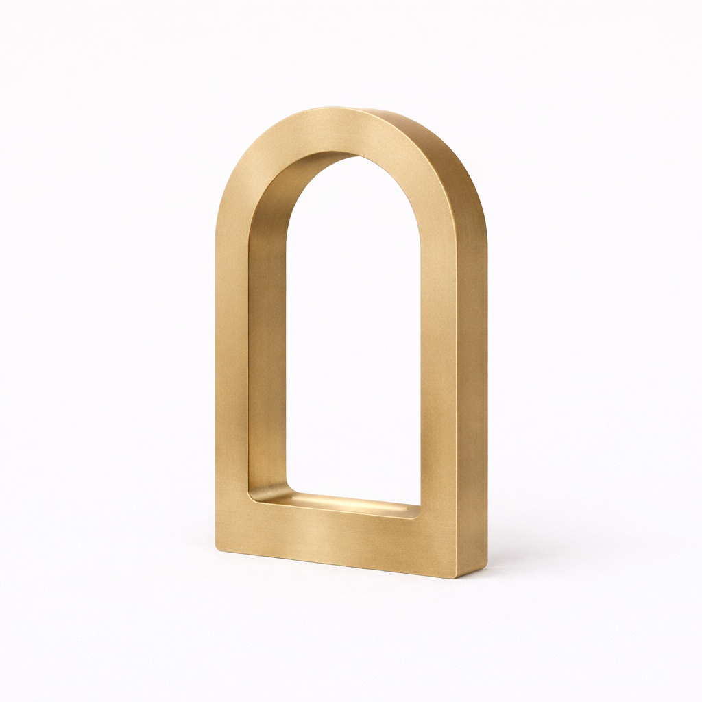 Gold Finish Handcrafted Oak U-Shape Curved Desk Lamp