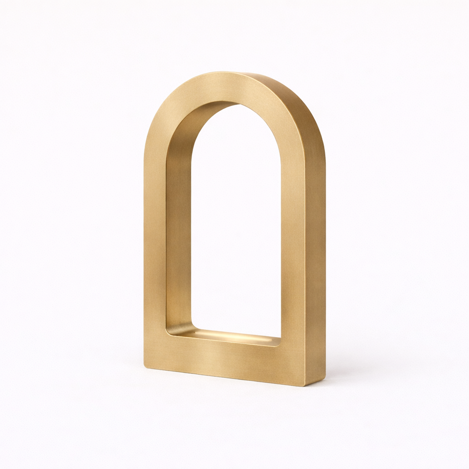 Gold Finish Handcrafted Oak U-Shape Curved Desk Lamp