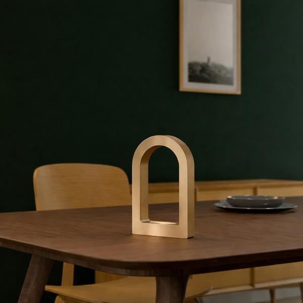 Gold Finish Handcrafted Oak U-Shape Curved Desk Lamp