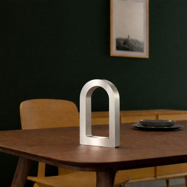 Silver Finish Handcrafted Oak U-Shape Curved Desk Lamp