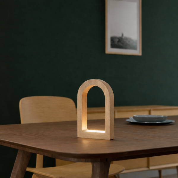 Handcrafted Oak U-Shape Curved Desk Lamp