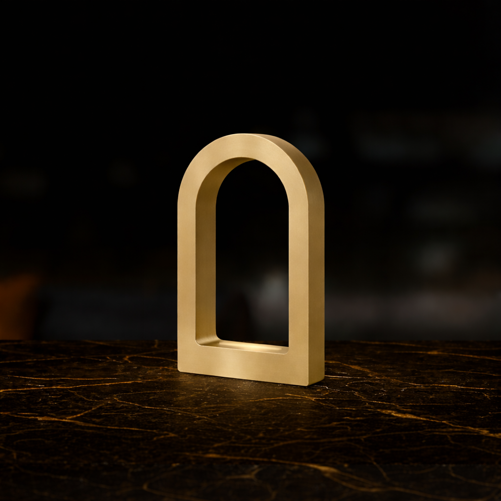 Gold Finish Handcrafted Oak U-Shape Curved Desk Lamp