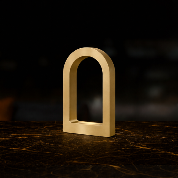 Gold Finish Handcrafted Oak U-Shape Curved Desk Lamp