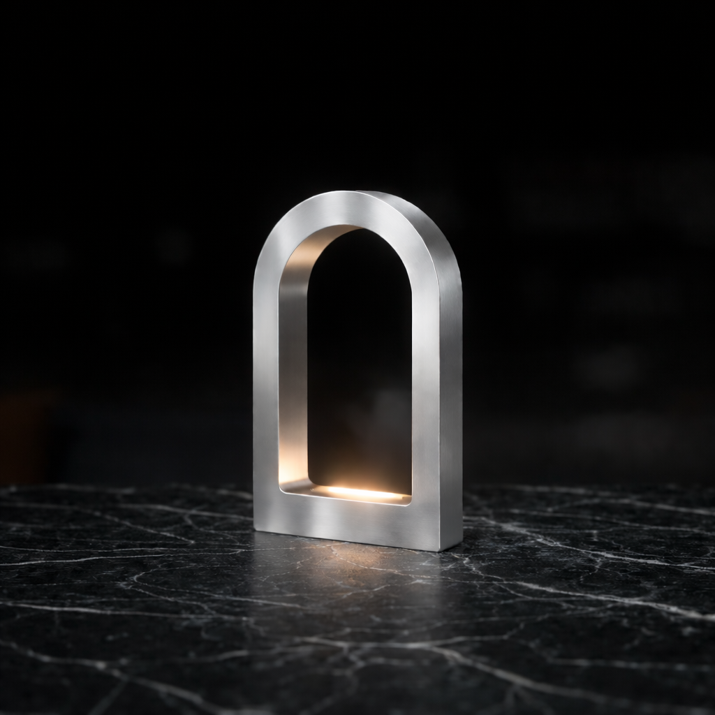 Silver Finish Handcrafted Oak U-Shape Curved Desk Lamp