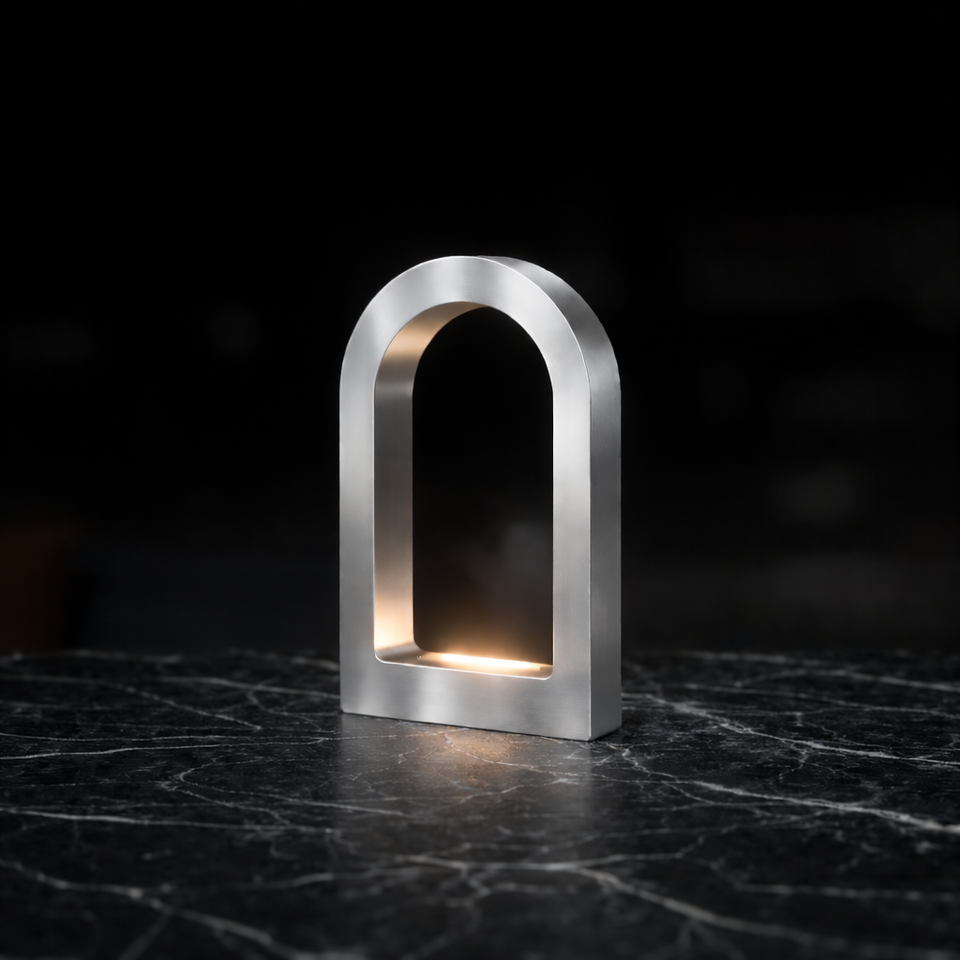 Silver Finish Handcrafted Oak U-Shape Curved Desk Lamp