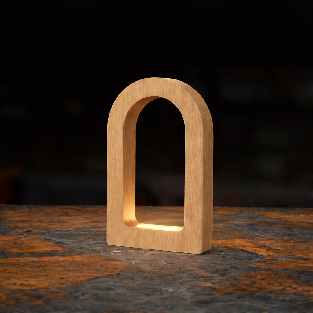 Handcrafted Oak U-Shape Curved Desk Lamp