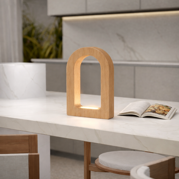 Handcrafted Oak U-Shape Curved Desk Lamp