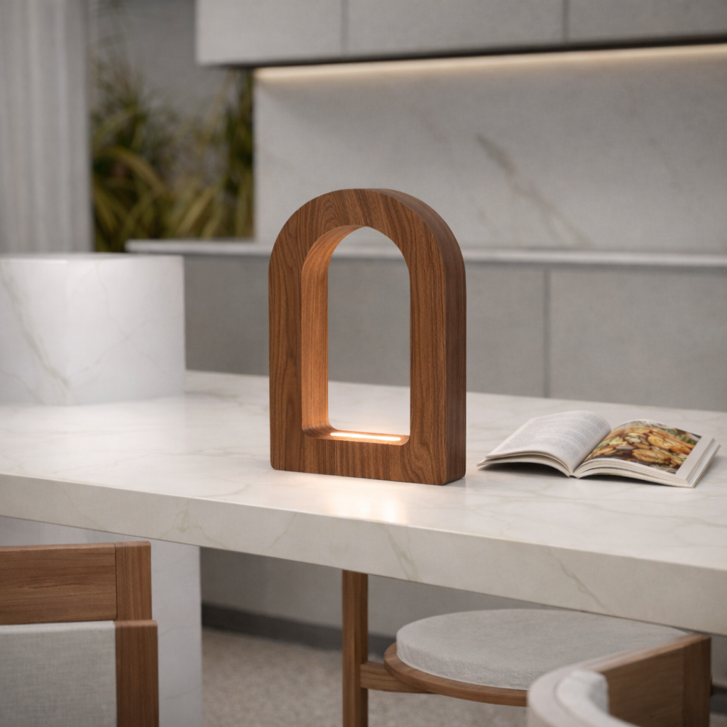 Handcrafted Walnut U Curved Wooden Desk Lamp