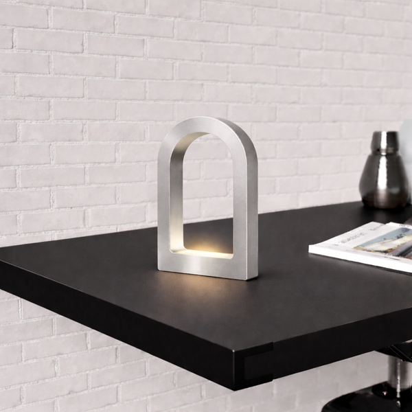 Silver Finish Handcrafted Oak U-Shape Curved Desk Lamp