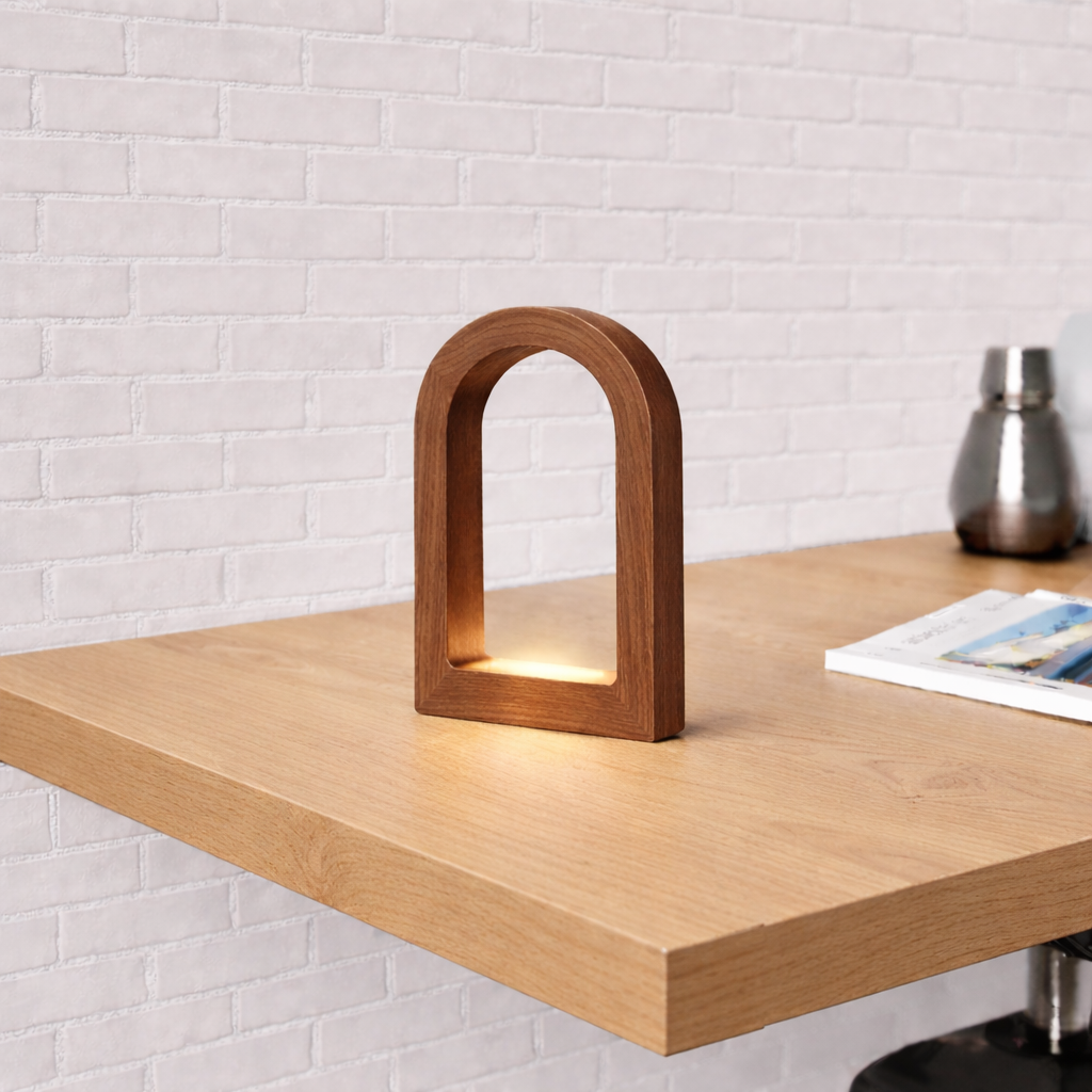 Handcrafted Walnut U Curved Wooden Desk Lamp