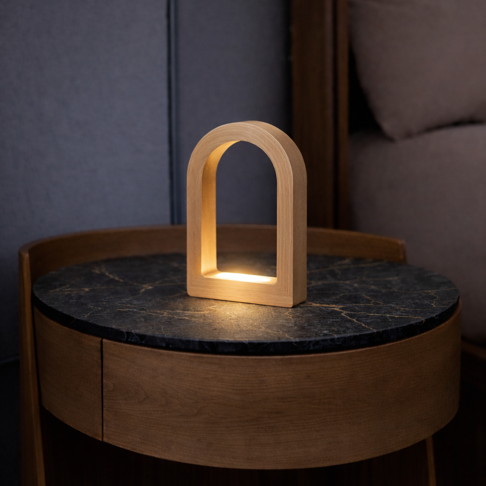 Handcrafted Oak U-Shape Curved Desk Lamp