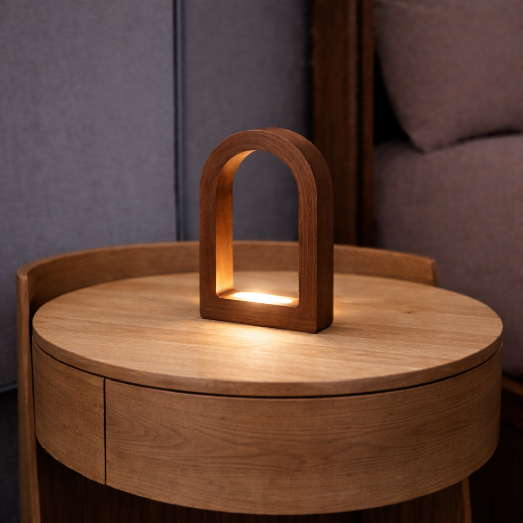 Handcrafted Walnut U Curved Wooden Desk Lamp
