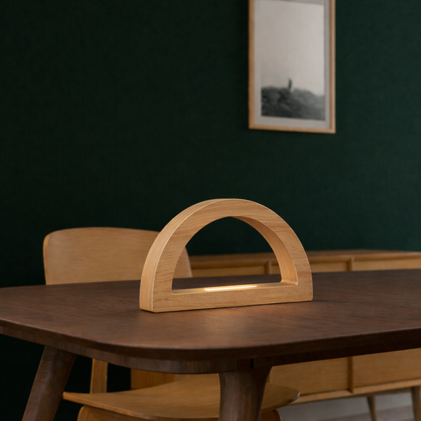 Oak Arc-Curved Contemporary Wooden Desk Lamp for Home