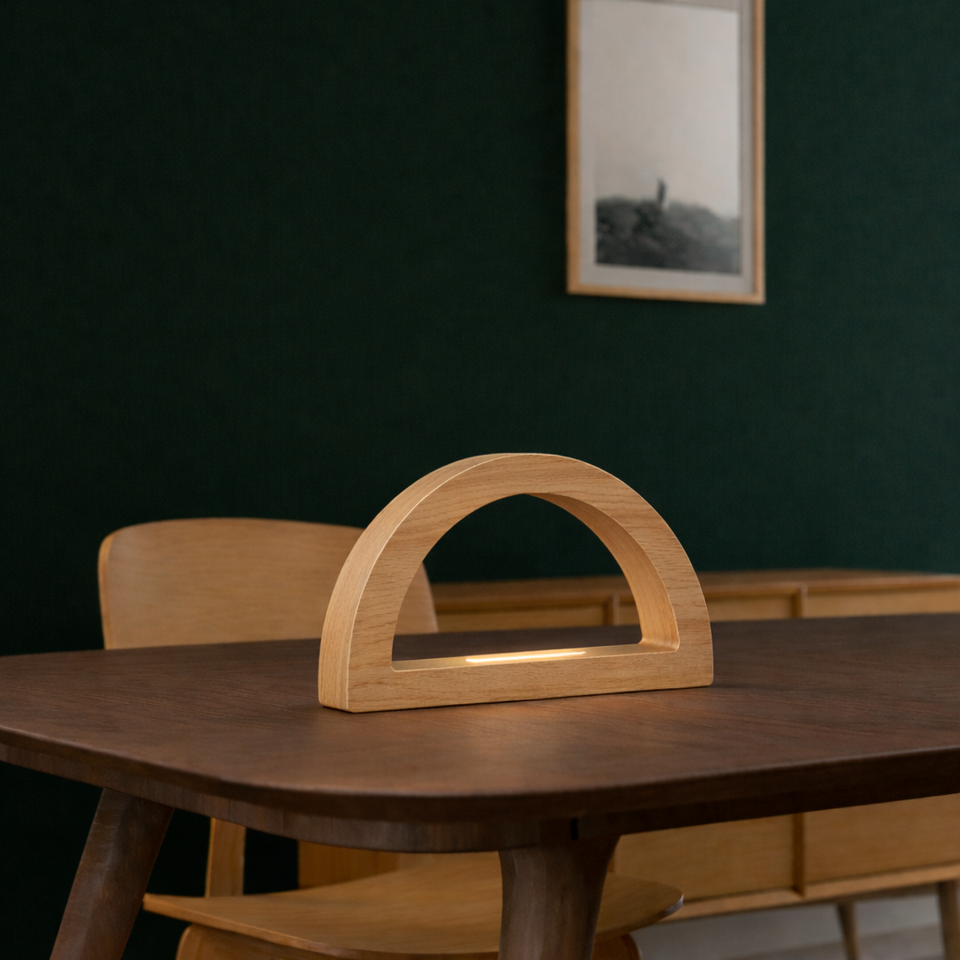 Oak Arc-Curved Contemporary Wooden Desk Lamp for Home