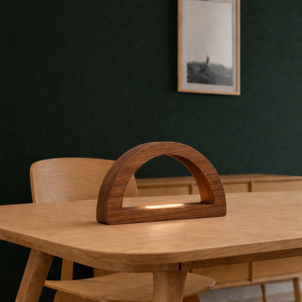 Walnut Arc-Shaped Contemporary Wooden Desk Lamp for Home